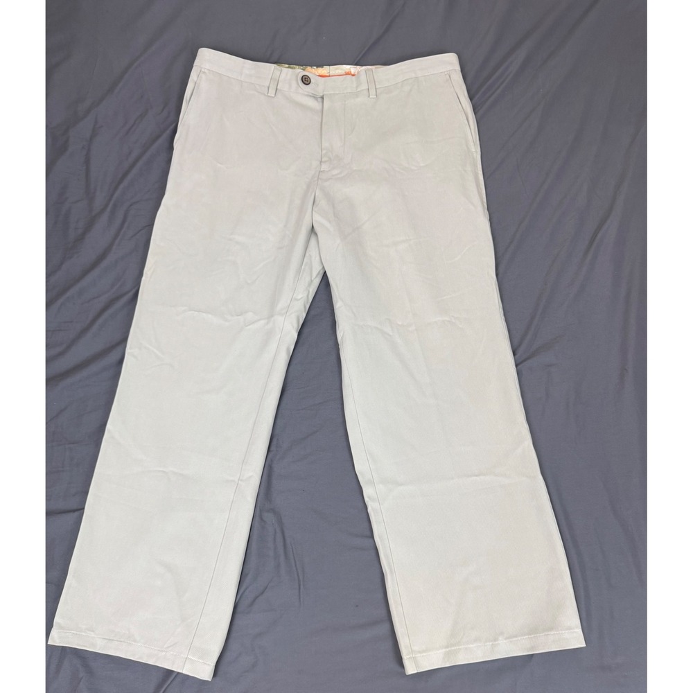 Tommy Bahama Mens Silk Cotton Khaki Pants Straight Leg Stone 38x28 (Tag 36x32)